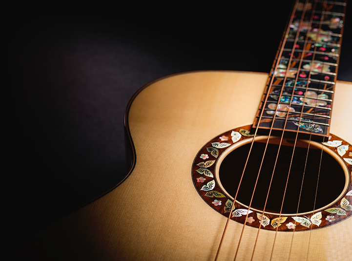 Closeup views of a custom Martin Guitar