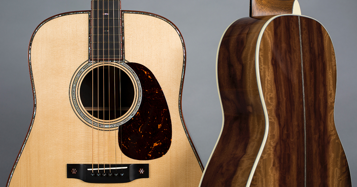 Body details, front and back, of a custom Martin Guitar