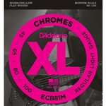 D'Addario ECB81M Chromes Bass Guitar Strings Light 45-100 Medium