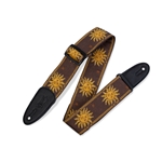Levy's 2” woven guitar strap with Yellow-on-Brown Sun motif