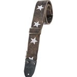Henry Heller 2" heavy cotton guitar strap in a mod distressed black with stars with metal tri-glides