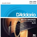 D'Addario EJ11 80/20 Bronze Acoustic Guitar Strings, Light, 12-53