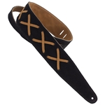 Henry Heller Suede with Leather X's Guitar Strap, Black/Brown
