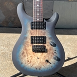 PRS SE "Exotic" Custom 24-08 Poplar Burl Lake Blue Midnight Burst Electric with Gigbag