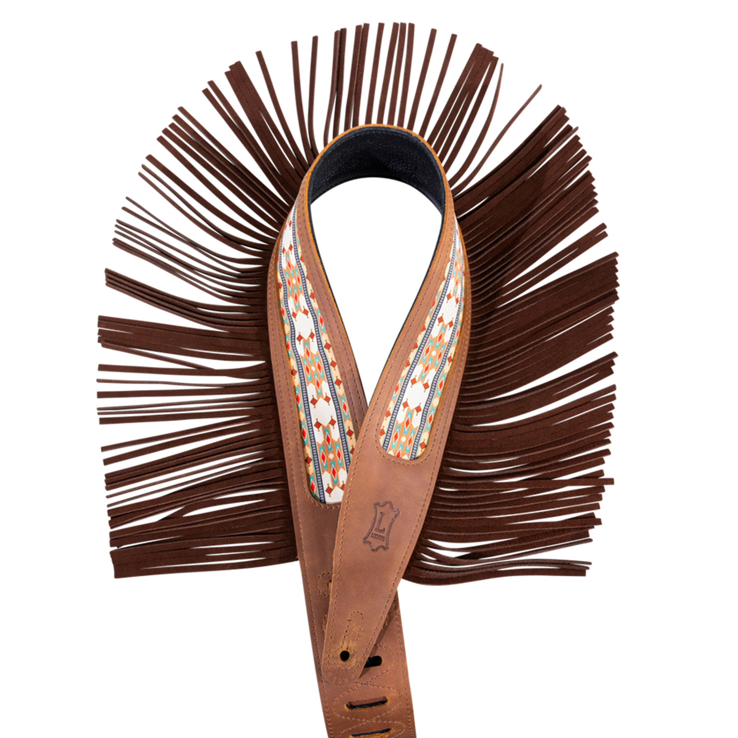 Levys The Outlaw Series 2.5" Fringe Crazy Horse Leather Strap Western Print Brown
