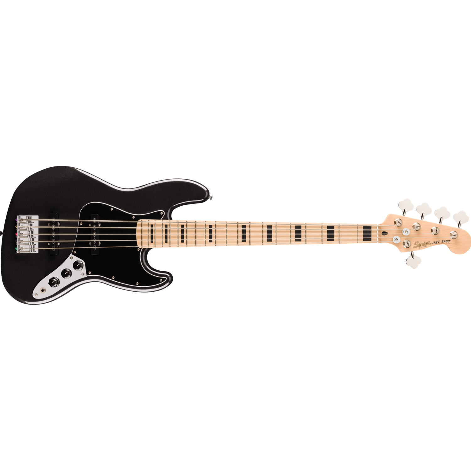 Squier Affinity Series™ Active Jazz Bass® V, Maple Fingerboard, Black Pickguard, Black Metallic