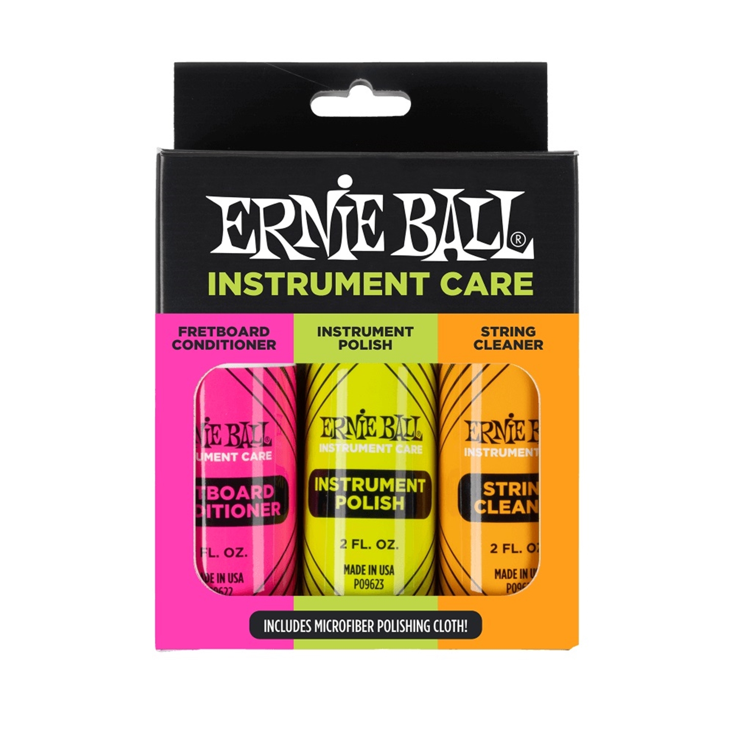 Ernie Ball Instrument Care 3-Pack Kit with Microfiber Polish Cloth