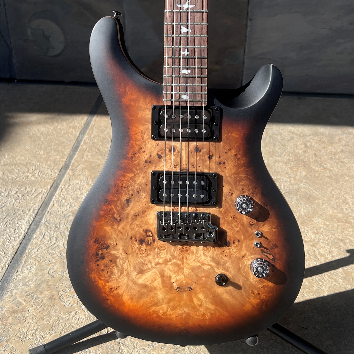 PRS SE "Exotic" Custom 24-08 Poplar Burl Charcoal Cherry Midnight Burst Electric with Gigbag