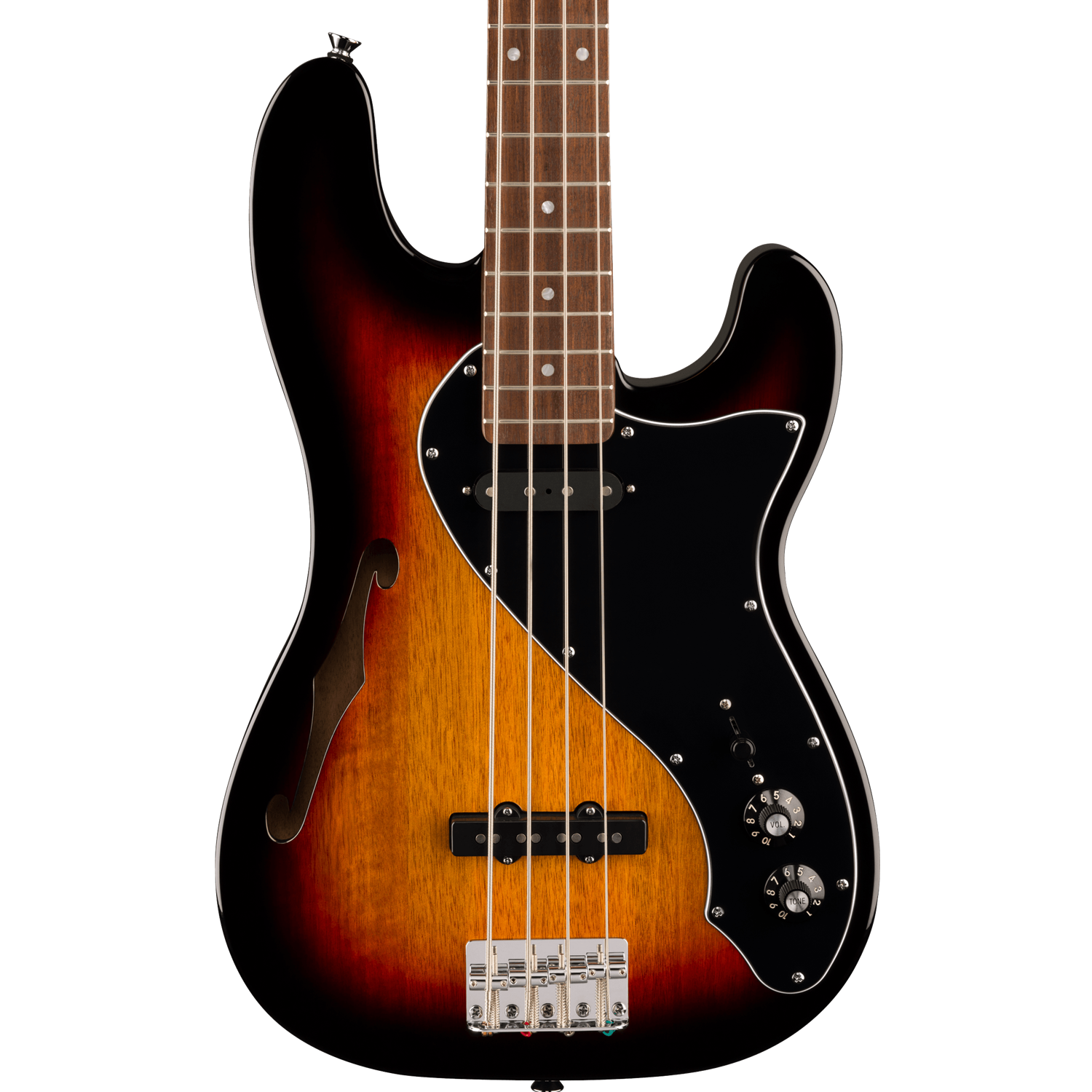Squier Paranormal Precision Bass® Thinline SJ, Laurel Fingerboard, Black Pickguard, 3-Color Sunburst