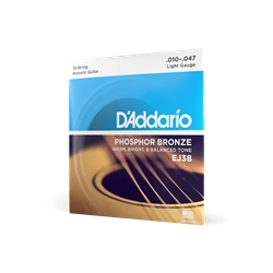 D'Addario EJ38 12-String Phosphor Bronze Acoustic Guitar Strings, Light, 10-47