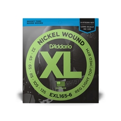 D'Addario EXL165-6 6-String Nickel Wound Bass Guitar Strings, Custom Light, 32-135, Long Scale