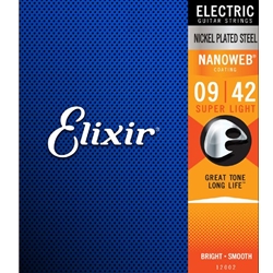 Elixir 12002 Nanoweb Nickel Plated Steel Electric Guitar Strings - Super Light (9-42
