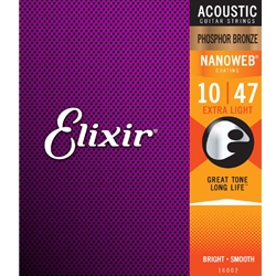 Elixir 16002 Nanoweb Acoustic Guitar Strings - Extra Light 10-47