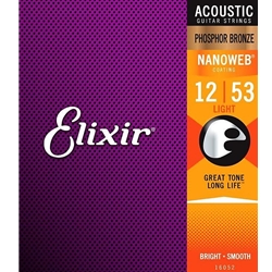 Elixir 16052 Nanoweb Phosphor Bronze Acoustic Guitar Strings - Light (12-53)