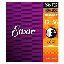 Elixir 16102 Nanoweb Phosphor Bronze Acoustic Guitar Strings - Medium (13-56)