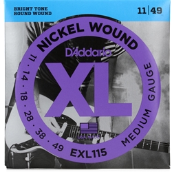 D'Addario EXL115 Nickel Wound Electric Guitar Strings, Medium/Blues-Jazz Rock, 11-49