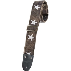 Henry Heller 2" heavy cotton guitar strap in a mod distressed black with stars with metal tri-glides