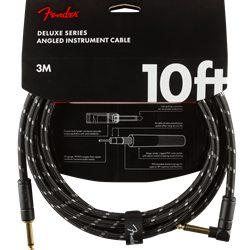 Fender Deluxe Series Instrument Cable, Straight/Angle, 10', Black Tweed