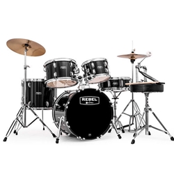 Rebel 5 Piece Complete Drum Set - Black