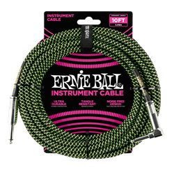 EB 10' Braided Straight / Angle Instrument Cable - Black / Green