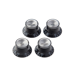 Gibson Top Hat Black Knobs with Silver Metal Insert Set of 4